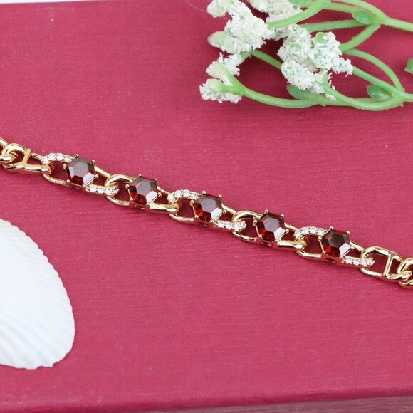 "Rose Gold Bracelet with Red Octagon Stones and CZ Link Detailing, XPBL0820 - Picture 13 of 13